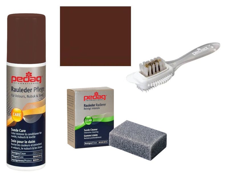 pedag Suede Cleaner and Textile Color Restorer, 3 pc Cleaning and Care Kit for Shoes and Boots, Made in Germany, Medium Brown - Image 1